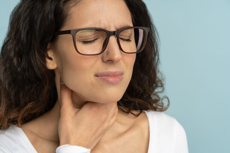 Sick Woman Having Sore Throat Tonsillitis Suffering From Painful 